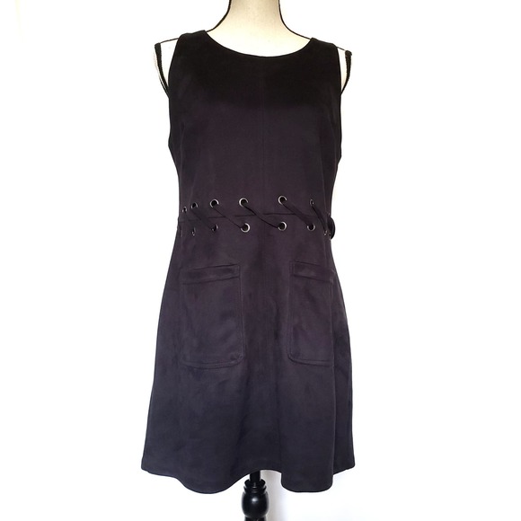 Cotton Candy Faux Suede Dress Sz L Y2K Grunge Festival Goth Grommet Academia - Picture 2 of 13